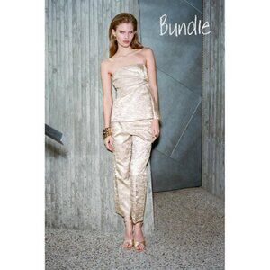 NWT Zara champagne wrinkled crinkle bustier and pants set, M